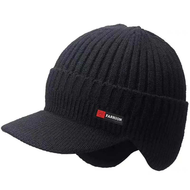 Winter Men Hat Outdoor Ear Protection Warm Thick Bicycle Knitted Cap Scarf Windproof Visors Baseball Cap Male