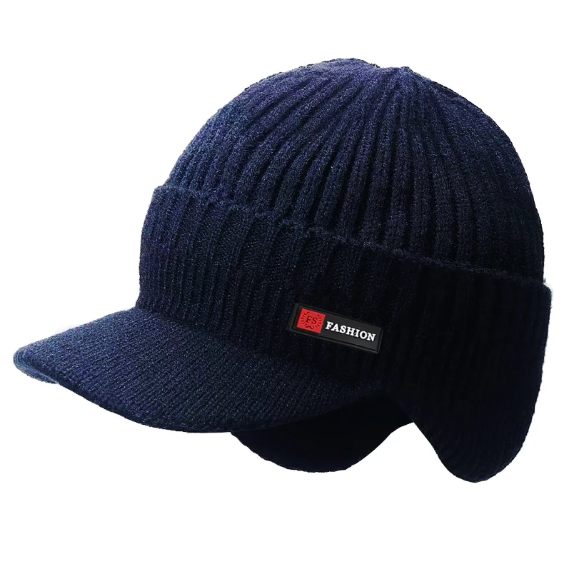 Winter Men Hat Outdoor Ear Protection Warm Thick Bicycle Knitted Cap Scarf Windproof Visors Baseball Cap Male