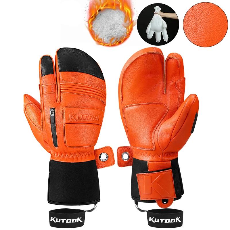 Winter Ski Gloves Goatskin Leather Mittens 3M Thinsulate Snowboard Gloves Thermal Warm Skiing Gloves Waterproof Men