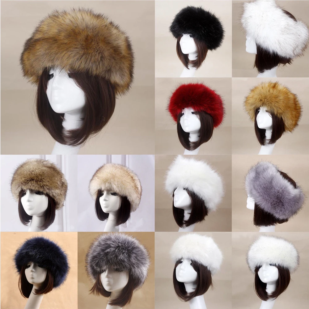 Winter Thick Furry Hairband Fluffy Russian Faux Fur Women Girl Fur Headband Hat Winter Outdoor Earwarmer Ski Hats new