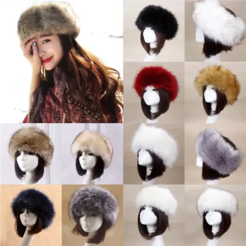 Winter Thick Furry Hairband Fluffy Russian Faux Fur Women Girl Fur Headband Hat Winter Outdoor Earwarmer Ski Hats new