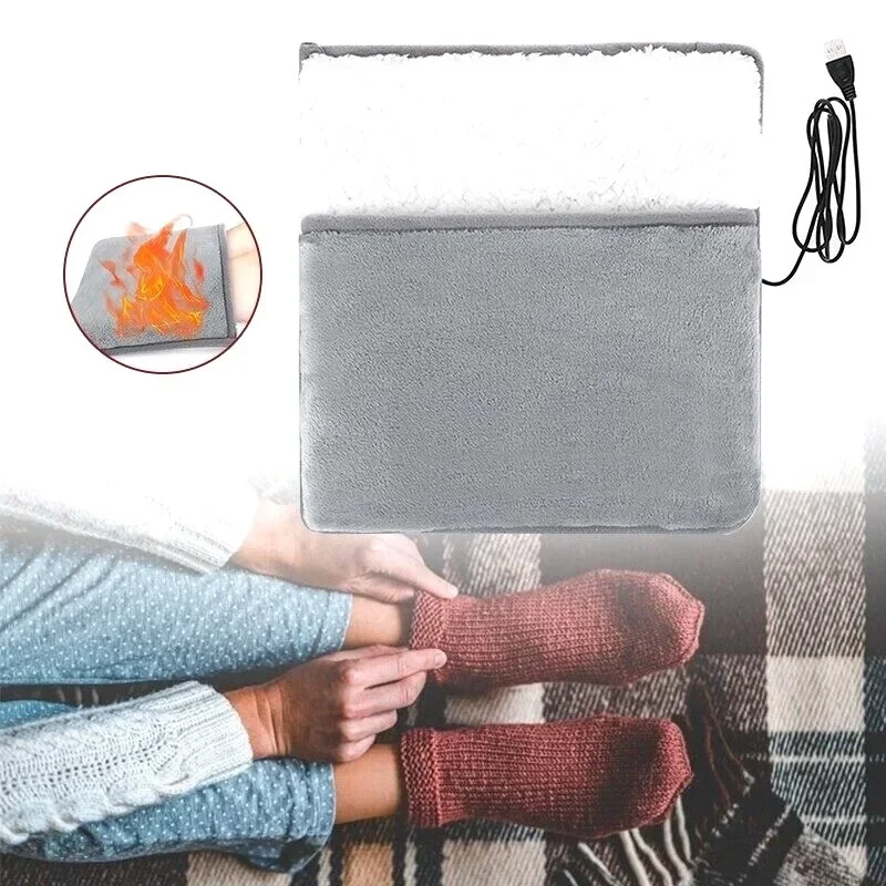 Winter USB Charging Electric Foot Heating Pad Universal Soft Plush Washable Feet Foot Warmer Heater Household Foot