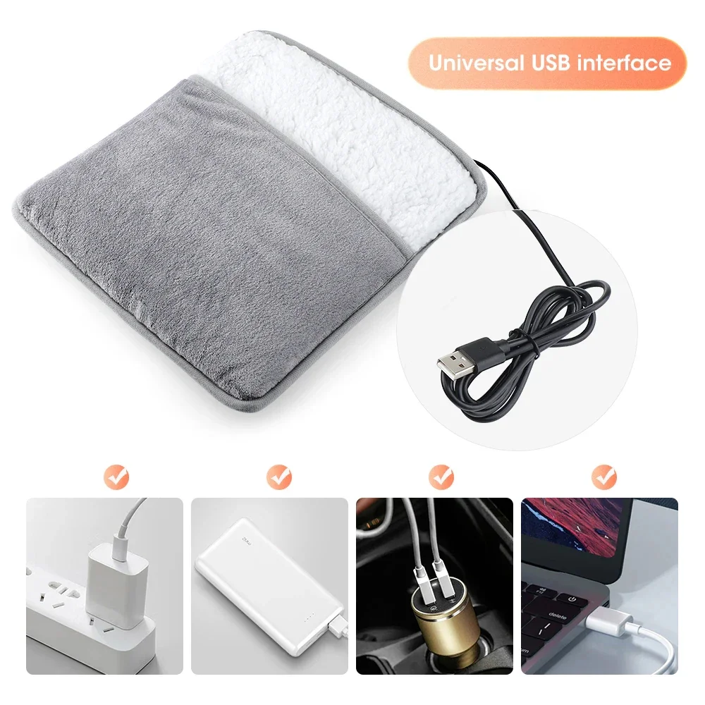 Winter USB Charging Electric Foot Heating Pad Universal Soft Plush Washable Feet Foot Warmer Heater Household Foot
