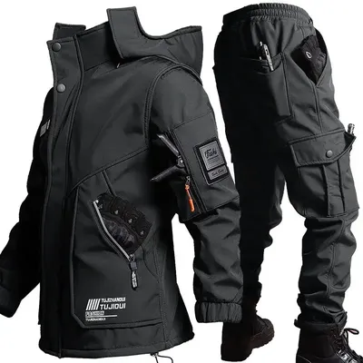 Winter Velvet Thickened Jacket Suit for Men and Women Windproof and Water-proof Outdoor Cold-proof and Warm Work Clothes Winter Velvet Thickened Jacket Suit for Men and Women Windproof and Water-proof Outdoor Cold-proof and Warm Work Clothes