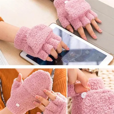 Winter Warm Women's Half Finger Gloves Multi Functional Flip Cute Coral Fleece Warm Cold-proof Soft Comfortable