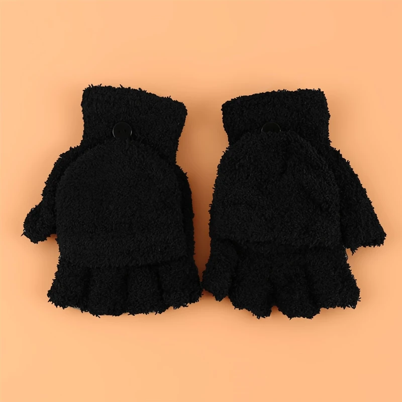 Winter Warm Women's Half Finger Gloves Multi Functional Flip Cute Coral Fleece Warm Cold-proof Soft Comfortable