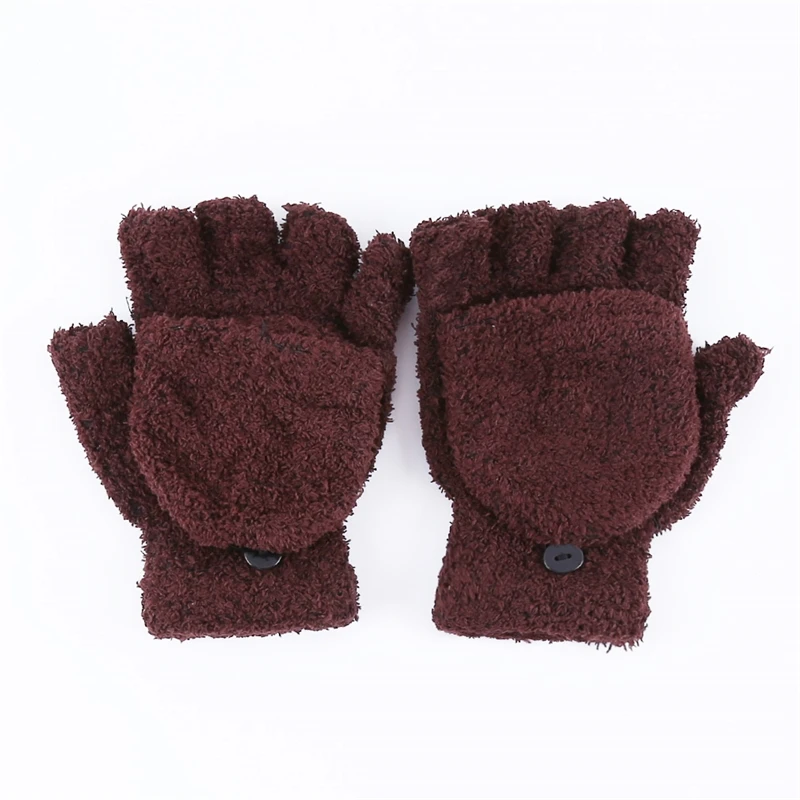 Winter Warm Women's Half Finger Gloves Multi Functional Flip Cute Coral Fleece Warm Cold-proof Soft Comfortable