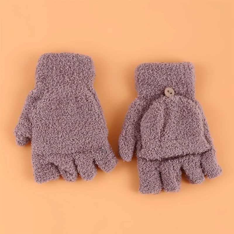 Winter Warm Women's Half Finger Gloves Multi Functional Flip Cute Coral Fleece Warm Cold-proof Soft Comfortable