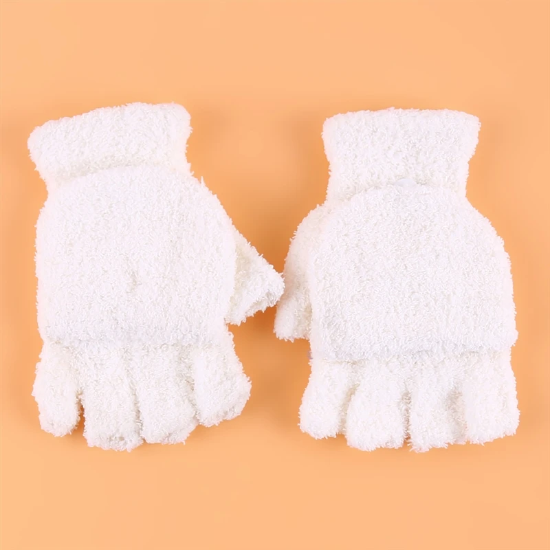 Winter Warm Women's Half Finger Gloves Multi Functional Flip Cute Coral Fleece Warm Cold-proof Soft Comfortable
