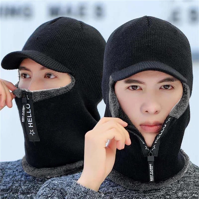 Winter Warm Wool Hat Outdoor Ear Protection Hats Warm Thick Bicycle Knitted Capd Scarf Windproof Visors Cap