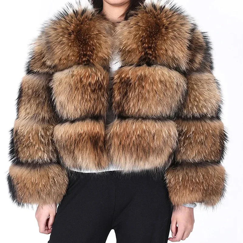 Winter Women Luxury Thick Real Raccoon Fur Coat Natural Fox Fur Jacket Plus Size Jackets Female Vest