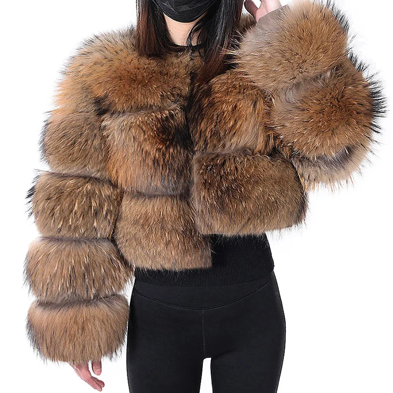 Winter Women Luxury Thick Real Raccoon Fur Coat Natural Fox Fur Jacket Plus Size Jackets Female Vest
