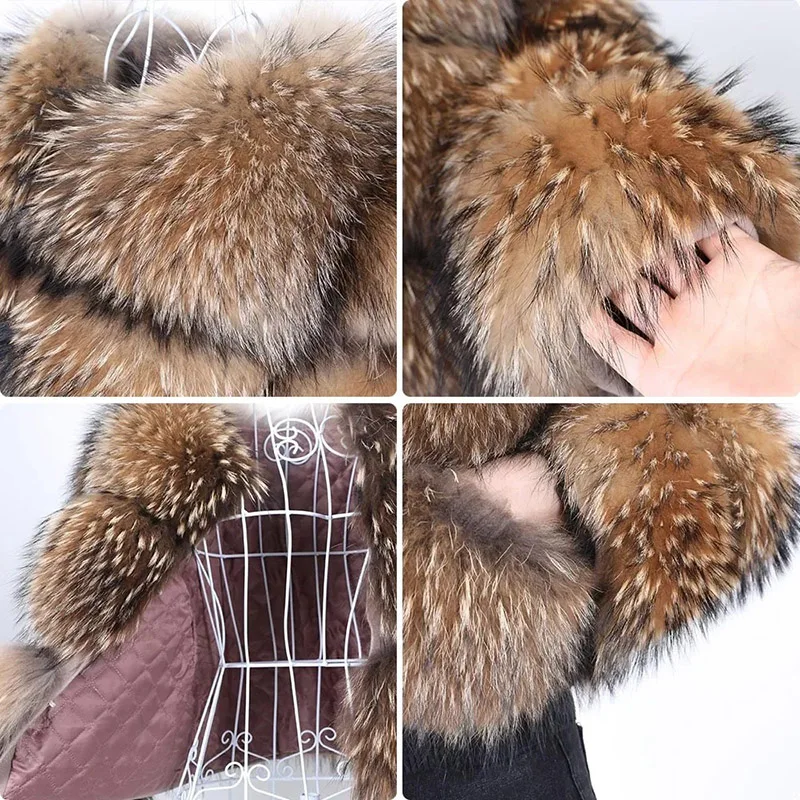 Winter Women Luxury Thick Real Raccoon Fur Coat Natural Fox Fur Jacket Plus Size Jackets Female Vest