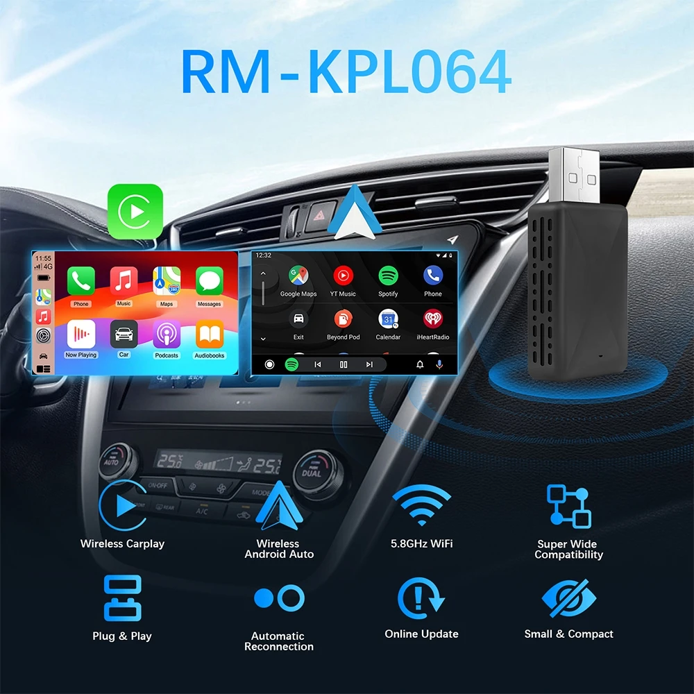 Wired to Wireless Carplay and Android Auto AI Box 2 in 1 Mini Adapter Plug And Play Dongle Fast Connect Compatible with Wired to Wireless Carplay and Android Auto AI Box 2 in 1 Mini Adapter Plug And Play Dongle Fast Connect Compatible with