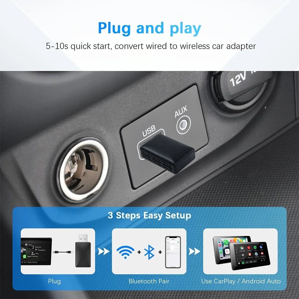 Wired to Wireless Carplay and Android Auto AI Box 2 in 1 Mini Adapter Plug And Play Dongle Fast Connect Compatible with Wired to Wireless Carplay and Android Auto AI Box 2 in 1 Mini Adapter Plug And Play Dongle Fast Connect Compatible with