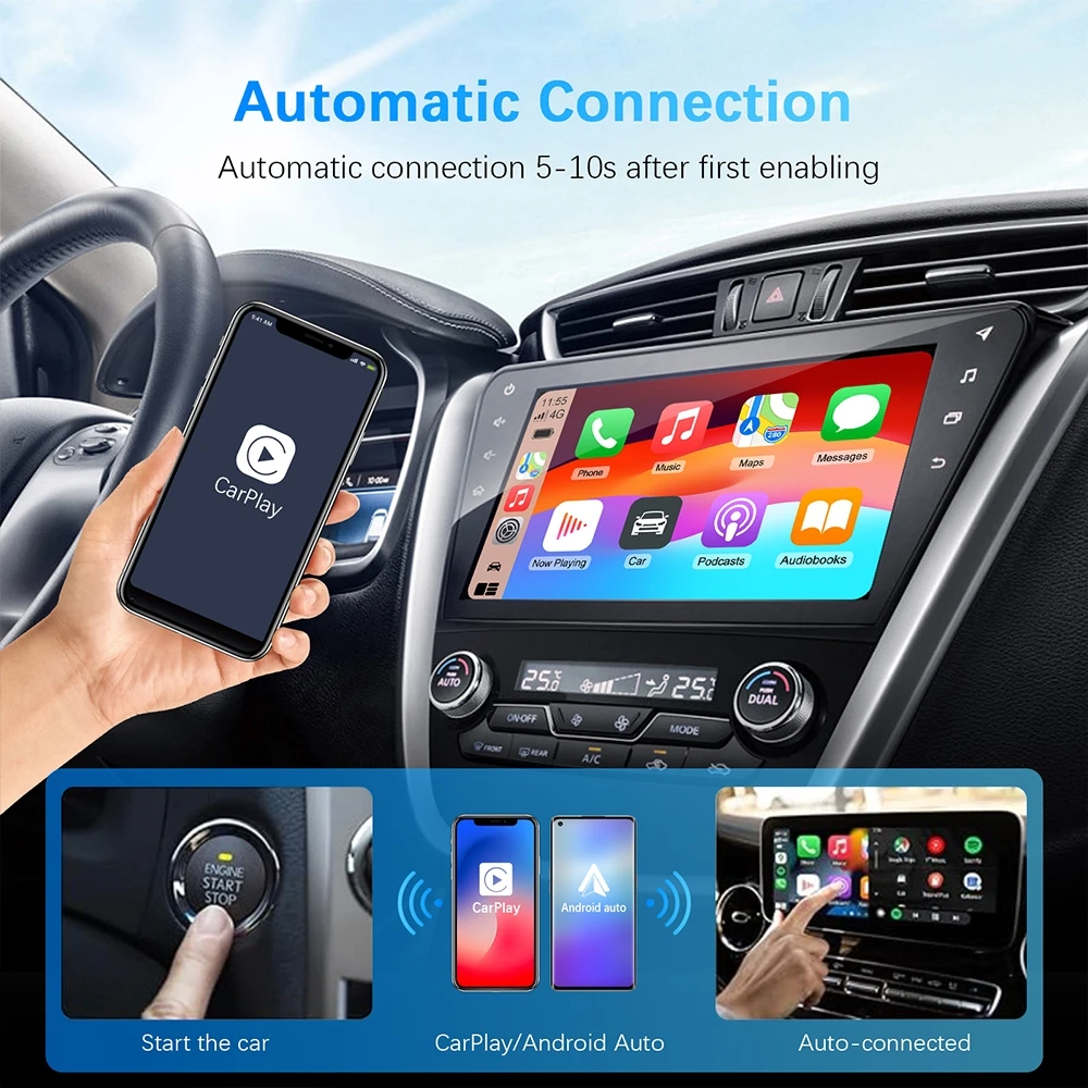 Wired to Wireless Carplay and Android Auto AI Box 2 in 1 Mini Adapter Plug And Play Dongle Fast Connect Compatible with Wired to Wireless Carplay and Android Auto AI Box 2 in 1 Mini Adapter Plug And Play Dongle Fast Connect Compatible with