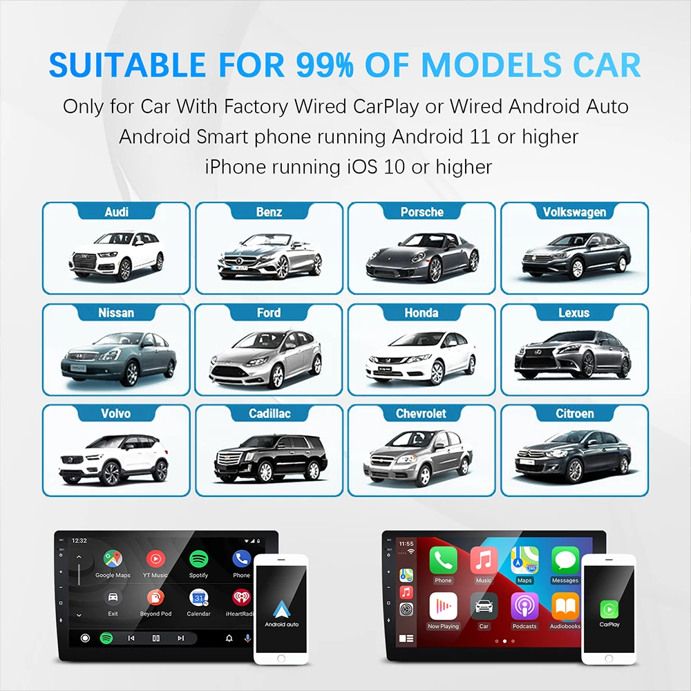 Wired to Wireless Carplay and Android Auto AI Box 2 in 1 Mini Adapter Plug And Play Dongle Fast Connect Compatible with Wired to Wireless Carplay and Android Auto AI Box 2 in 1 Mini Adapter Plug And Play Dongle Fast Connect Compatible with