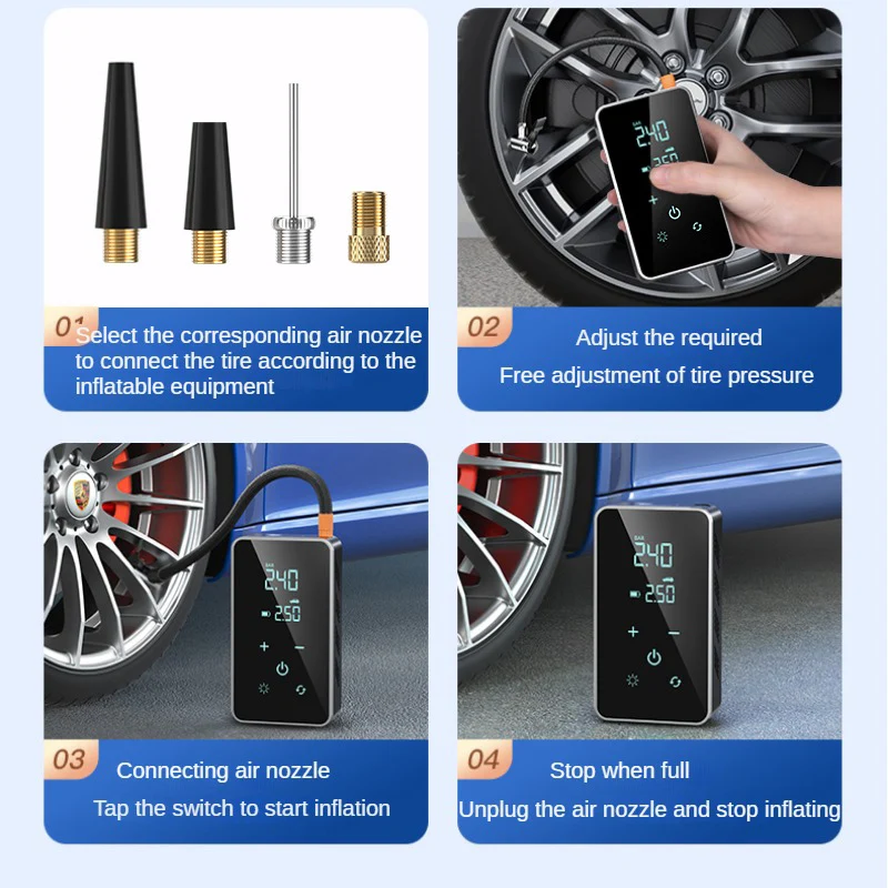Wireless Air Pump 150psi Touch Screen Portable Electric Tire Inflator For Car Bicycle Motorcycle Mini Air Compressor
