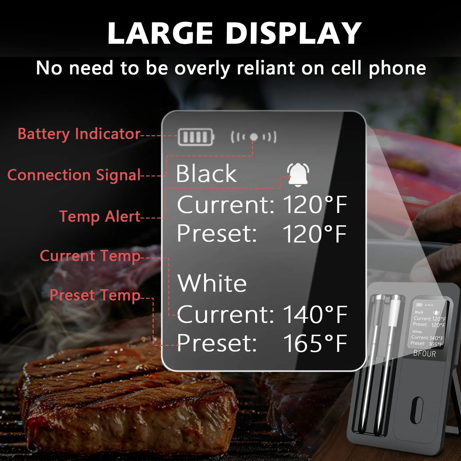 Wireless Bluetooth Meat Thermometer IP67 Waterproof Probes with LCD Screen Booster Rechargeable for Grilling Smoker BBQ Wireless Bluetooth Meat Thermometer IP67 Waterproof Probes with LCD Screen Booster Rechargeable for Grilling Smoker BBQ