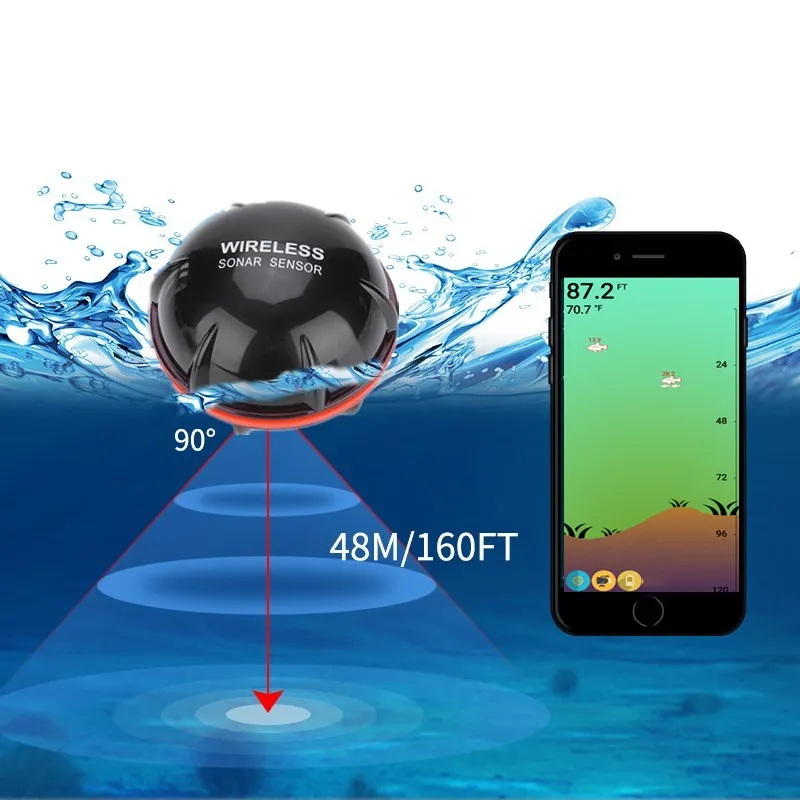 Wireless Bluetooth Smart Sonar Fish Finder 48m/160ft Fish Finder Portable Outdoor Fishing Equipment For IOS and Android