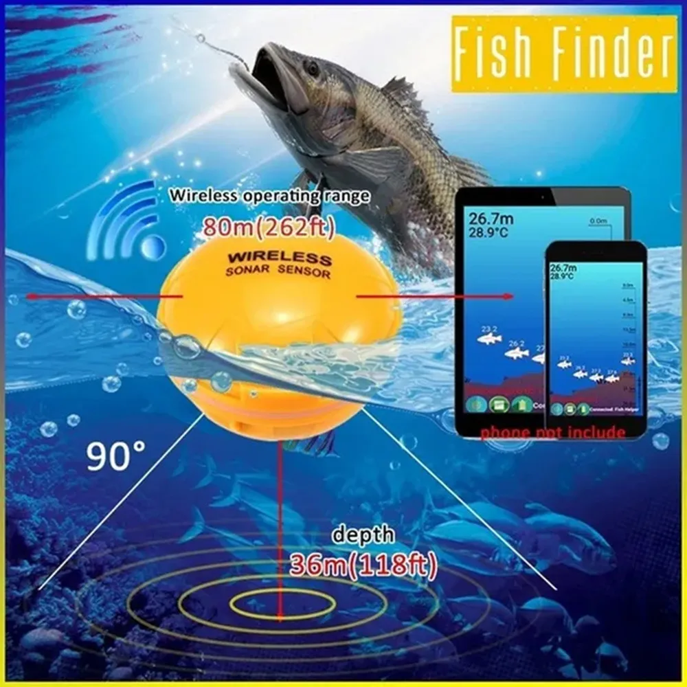 Wireless Bluetooth Smart Sonar Fish Finder 48m/160ft Fish Finder Portable Outdoor Fishing Equipment For IOS and Android