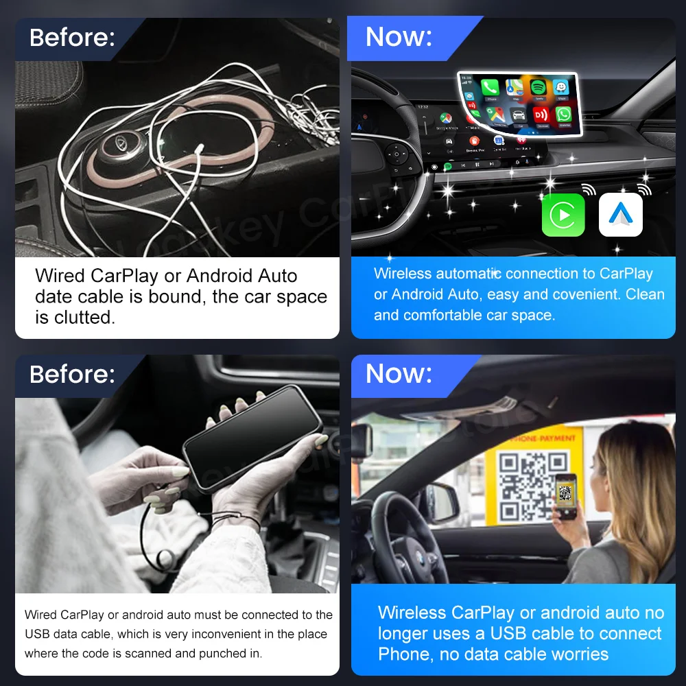 Wireless CarPlay Android Auto Wireless Box 2in 1 Adapter 2-Channel Work Waze Spotify 5.8Ghz WiFi BT5.0 Siri GPS Wireless CarPlay Android Auto Wireless Box 2in 1 Adapter 2-Channel Work Waze Spotify 5.8Ghz WiFi BT5.0 Siri GPS