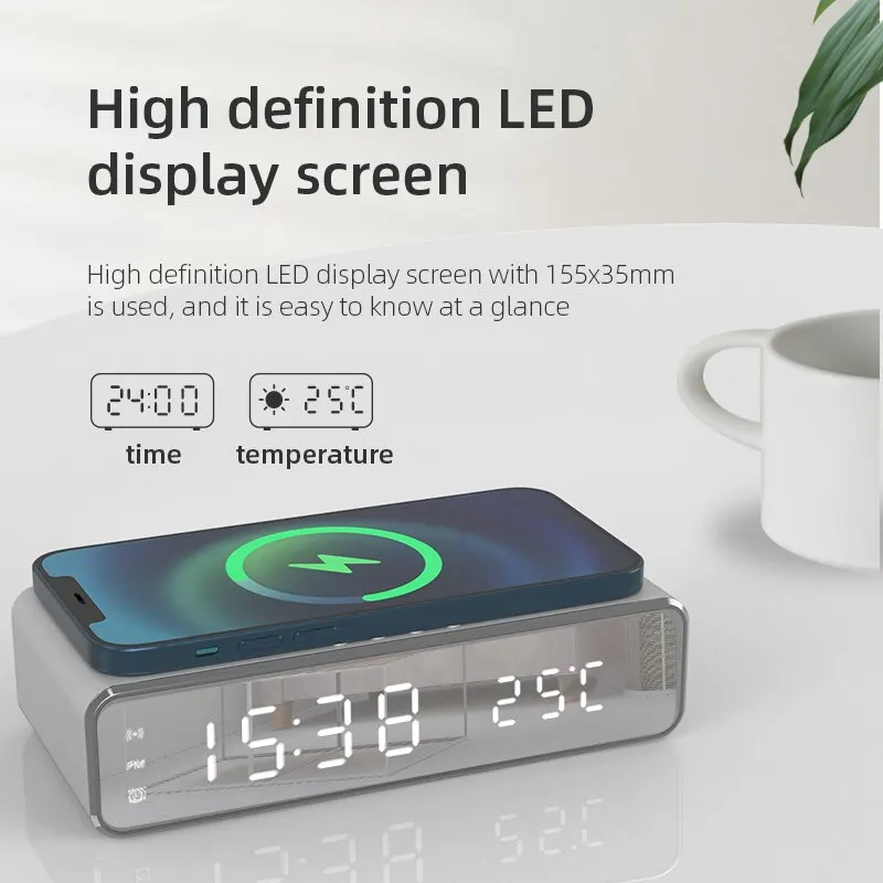 Wireless Charger Time Alarm Clock LED Digital Thermometer Earphone Phone Chargers Fast Charging Dock Station