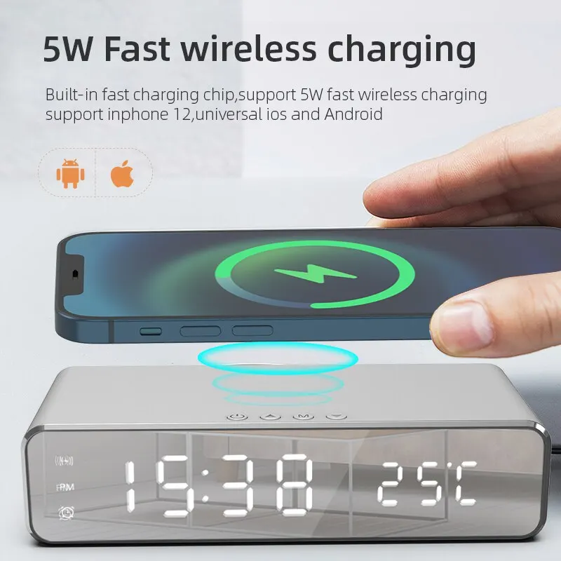 Wireless Charger Time Alarm Clock LED Digital Thermometer Earphone Phone Chargers Fast Charging Dock Station