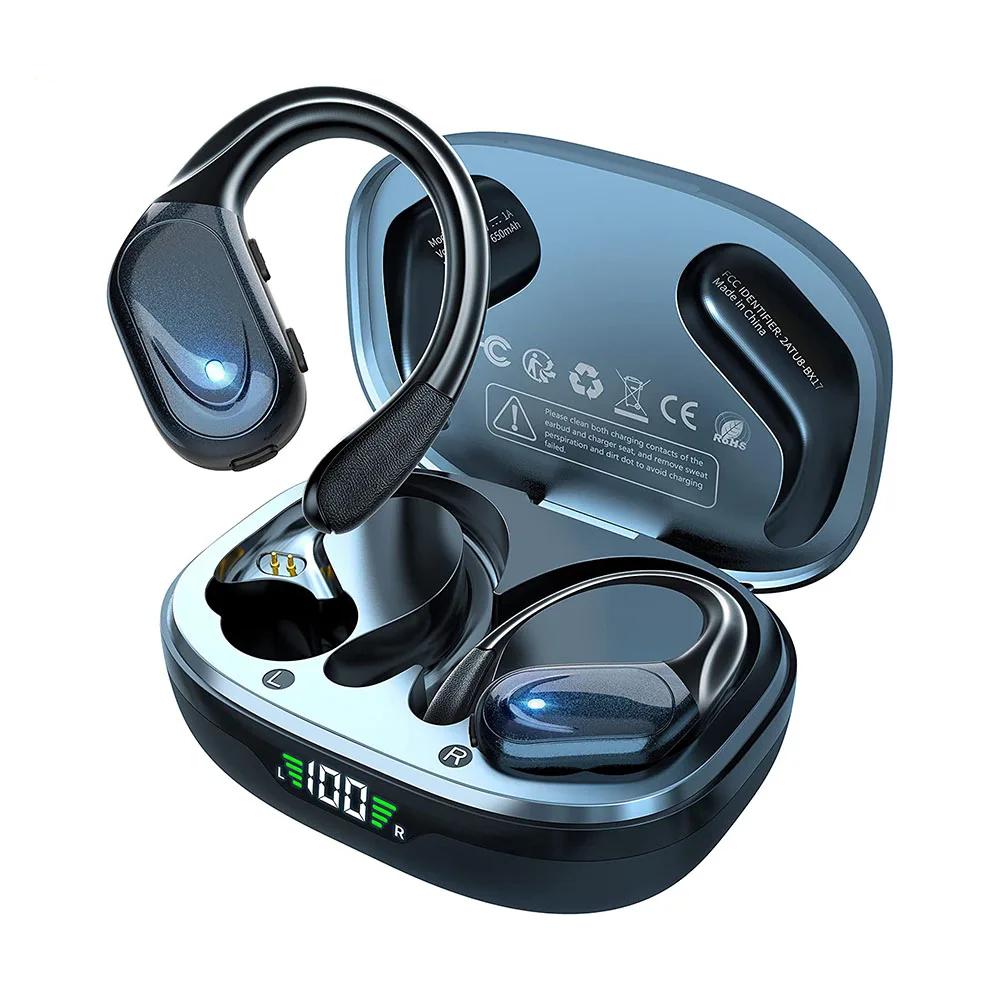 Wireless Earbuds Sport Bluetooth 5.3 Headphones with Noise Cancelling Mic 75H HiFi Stereo Over Ear Bud LED Display