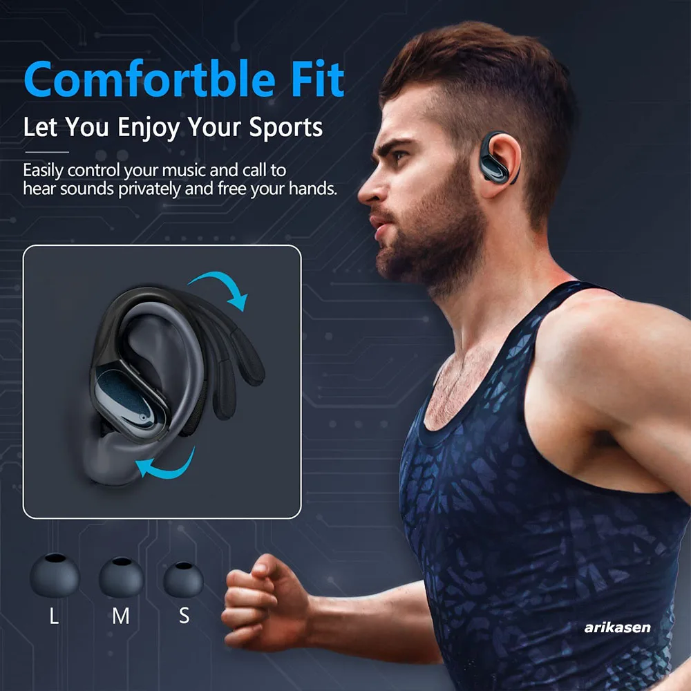 Wireless Earbuds Sport Bluetooth 5.3 Headphones with Noise Cancelling Mic 75H HiFi Stereo Over Ear Bud LED Display
