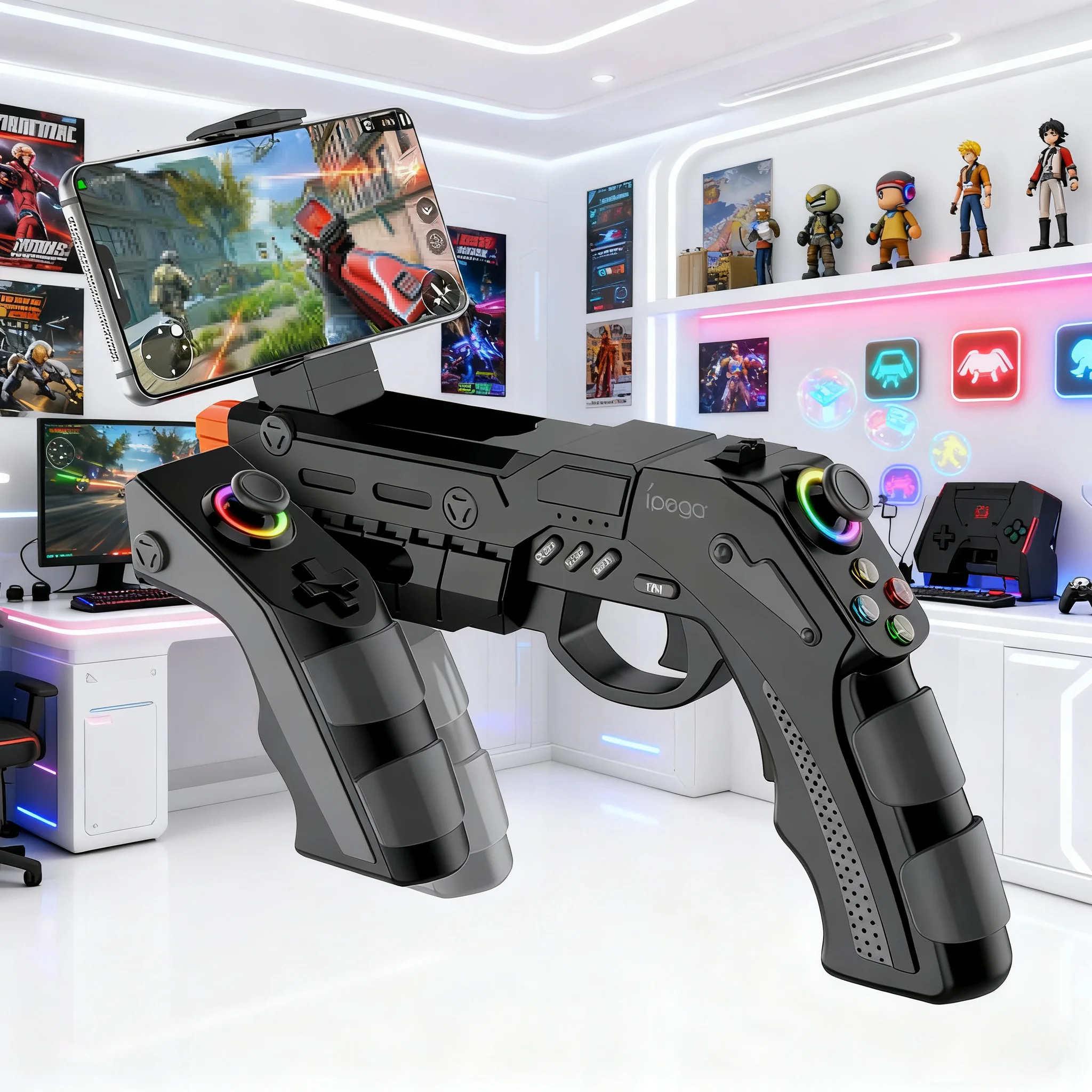Wireless Game Gun PG-9257 for PS4/PS3/Android/iOS/Switch/PC with Gyro,Vibration,Rapid Fire&RGB Lighting