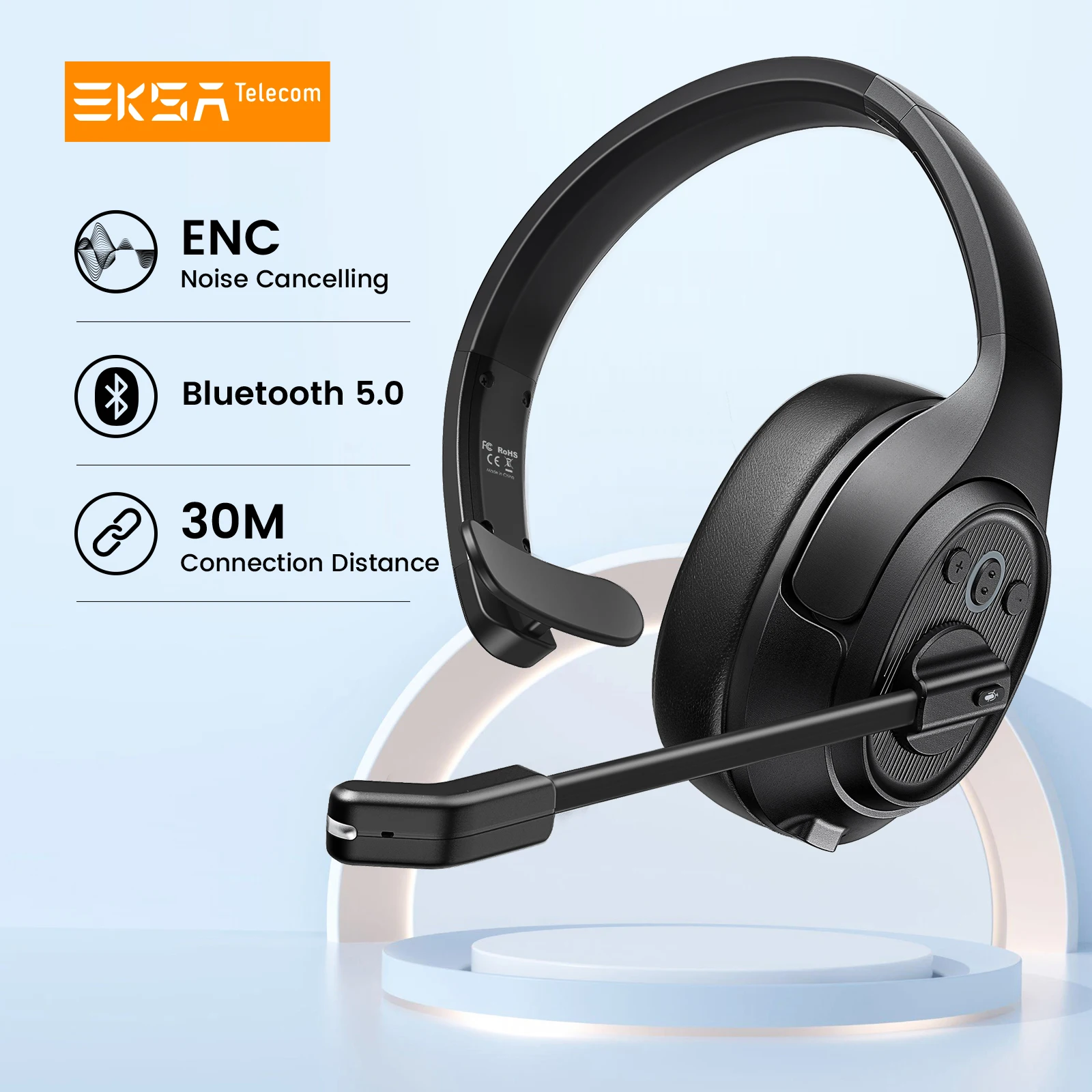 Wireless Headset Bluetooth 5.0 Headphones With Mic ENC Call Noise Cancelling 30H Playtime For Driver Call Center Office