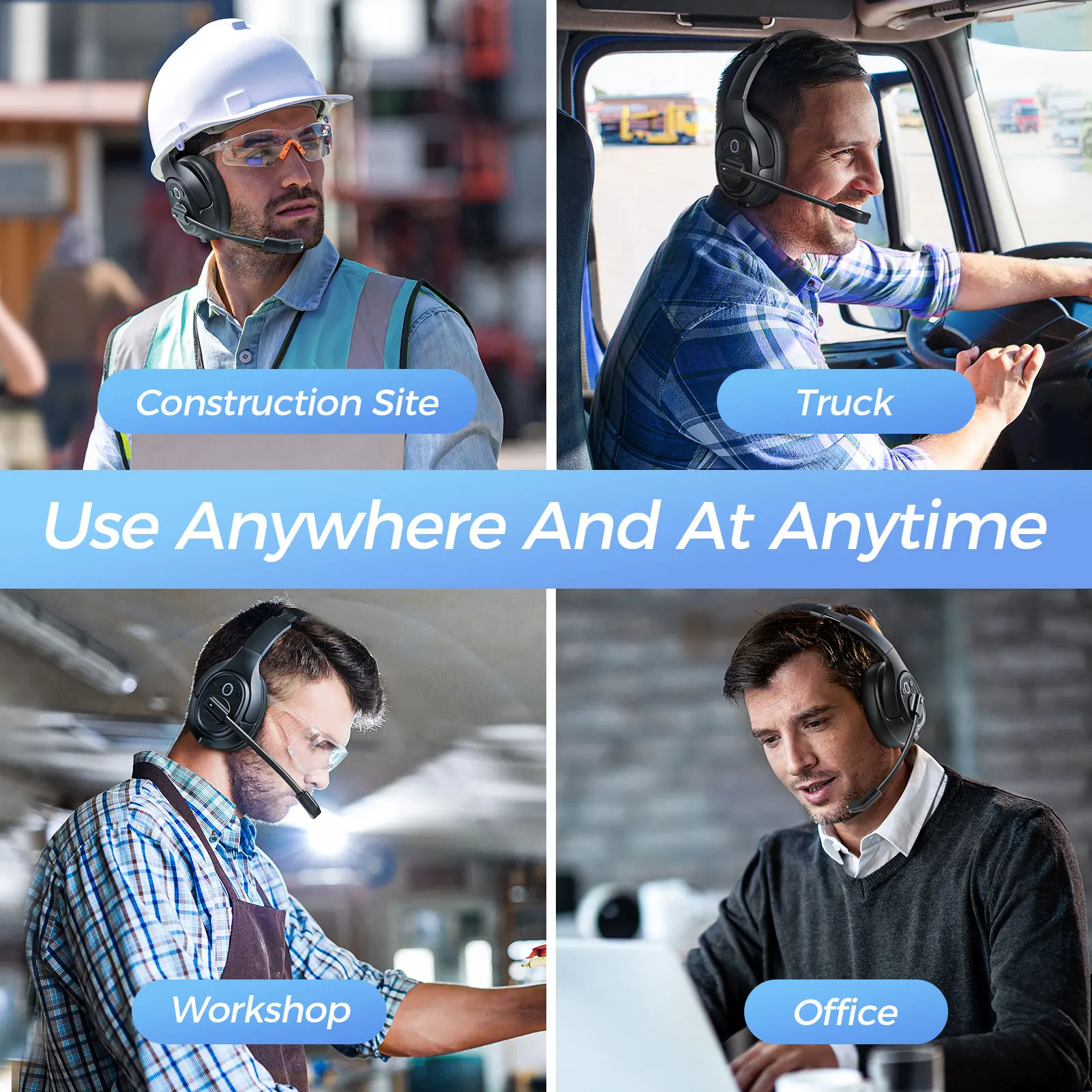 Wireless Headset Bluetooth 5.0 Headphones With Mic ENC Call Noise Cancelling 30H Playtime For Driver Call Center Office