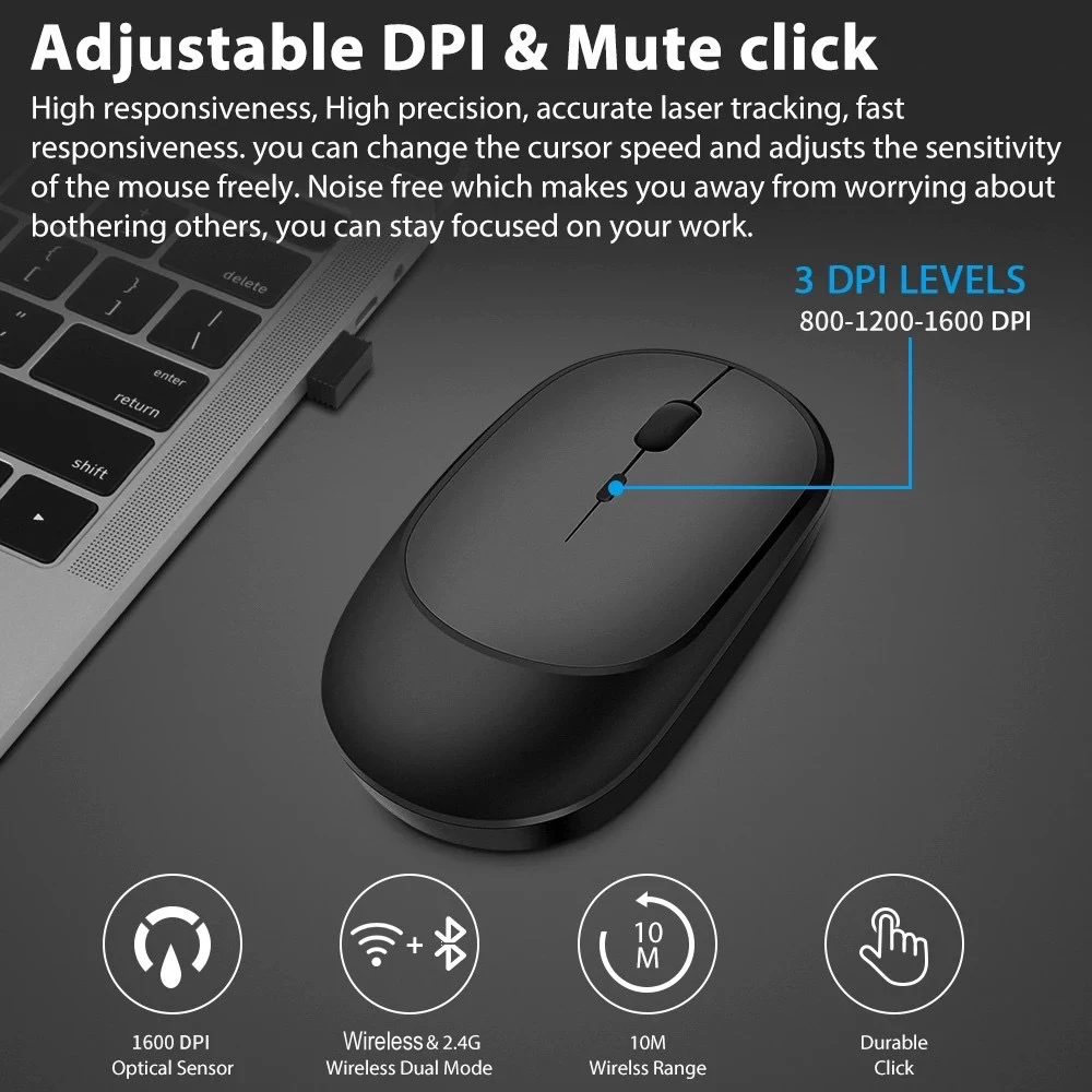 Wireless Mouse Rechargeable Mouse Gamer Dual Modes Bluetooth-compatible 2.4G USB Mute Mice For Laptop Pad Tablet