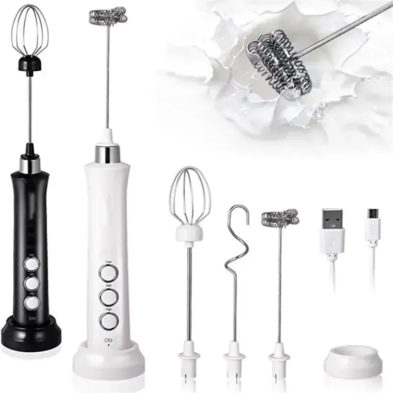Wireless Rechargeable Electric Milk Frother – 3 Speeds, Handheld Foam Maker for Latte, Cappuccino, Hot Chocolate – USB Wireless Rechargeable Electric Milk Frother – 3 Speeds, Handheld Foam Maker for Latte, Cappuccino, Hot Chocolate – USB