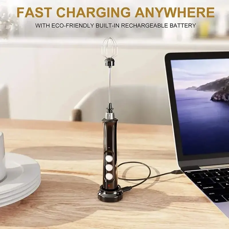 Wireless Rechargeable Electric Milk Frother – 3 Speeds, Handheld Foam Maker for Latte, Cappuccino, Hot Chocolate – USB Wireless Rechargeable Electric Milk Frother – 3 Speeds, Handheld Foam Maker for Latte, Cappuccino, Hot Chocolate – USB
