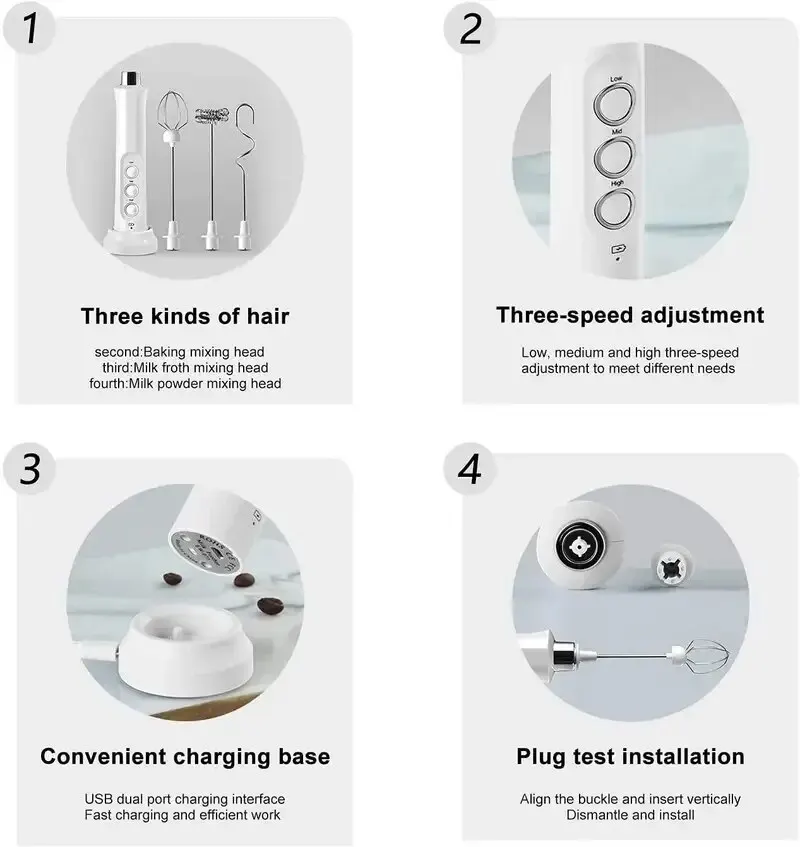 Wireless Rechargeable Electric Milk Frother – 3 Speeds, Handheld Foam Maker for Latte, Cappuccino, Hot Chocolate – USB Wireless Rechargeable Electric Milk Frother – 3 Speeds, Handheld Foam Maker for Latte, Cappuccino, Hot Chocolate – USB