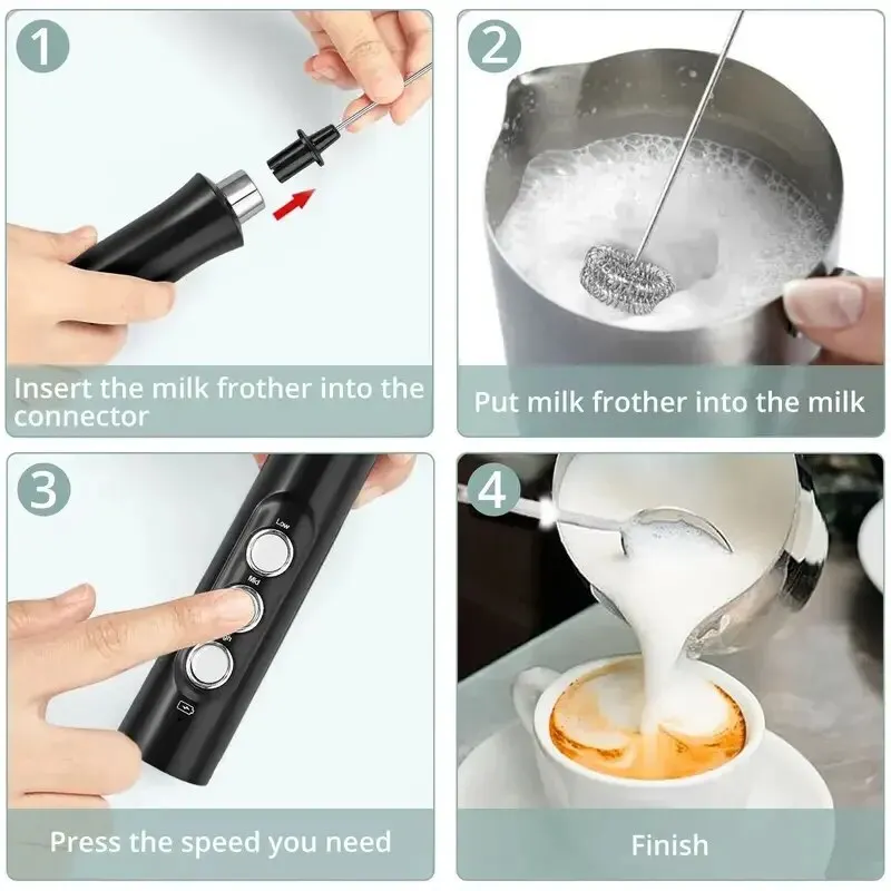 Wireless Rechargeable Electric Milk Frother – 3 Speeds, Handheld Foam Maker for Latte, Cappuccino, Hot Chocolate – USB Wireless Rechargeable Electric Milk Frother – 3 Speeds, Handheld Foam Maker for Latte, Cappuccino, Hot Chocolate – USB