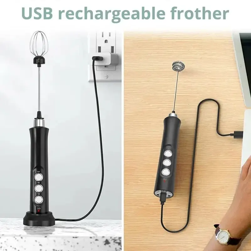 Wireless Rechargeable Electric Milk Frother – 3 Speeds, Handheld Foam Maker for Latte, Cappuccino, Hot Chocolate – USB Wireless Rechargeable Electric Milk Frother – 3 Speeds, Handheld Foam Maker for Latte, Cappuccino, Hot Chocolate – USB