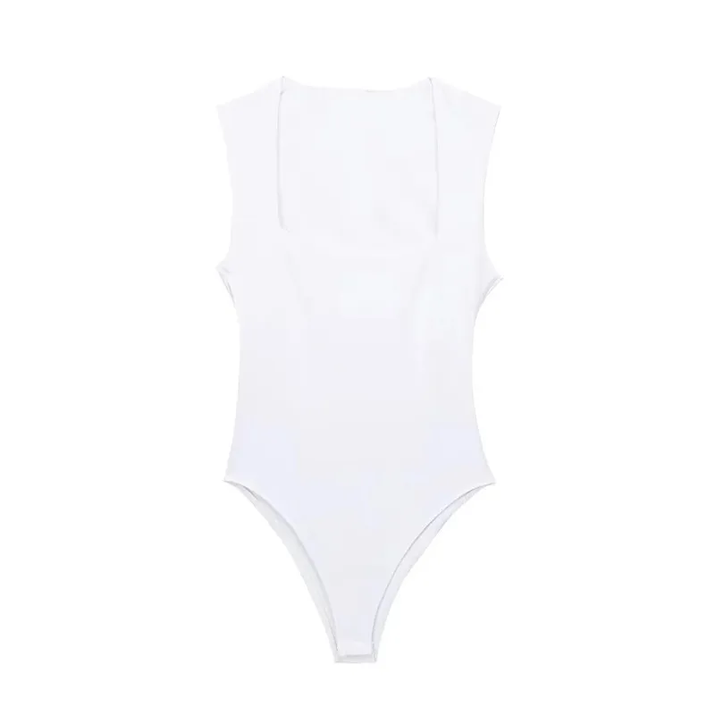Woman Body Square Neck Sleeveless Bodysuit Women Blue White Sexy Tight Bodysuit Lingerie Bodycon Summer Tops