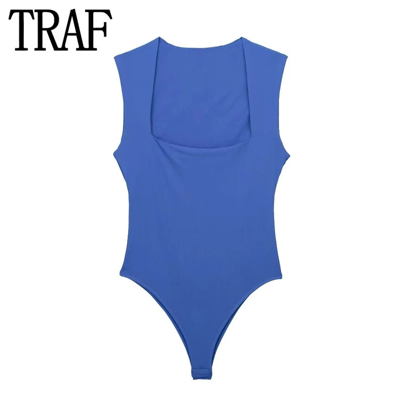 Woman Body Square Neck Sleeveless Bodysuit Women Blue White Sexy Tight Bodysuit Lingerie Bodycon Summer Tops
