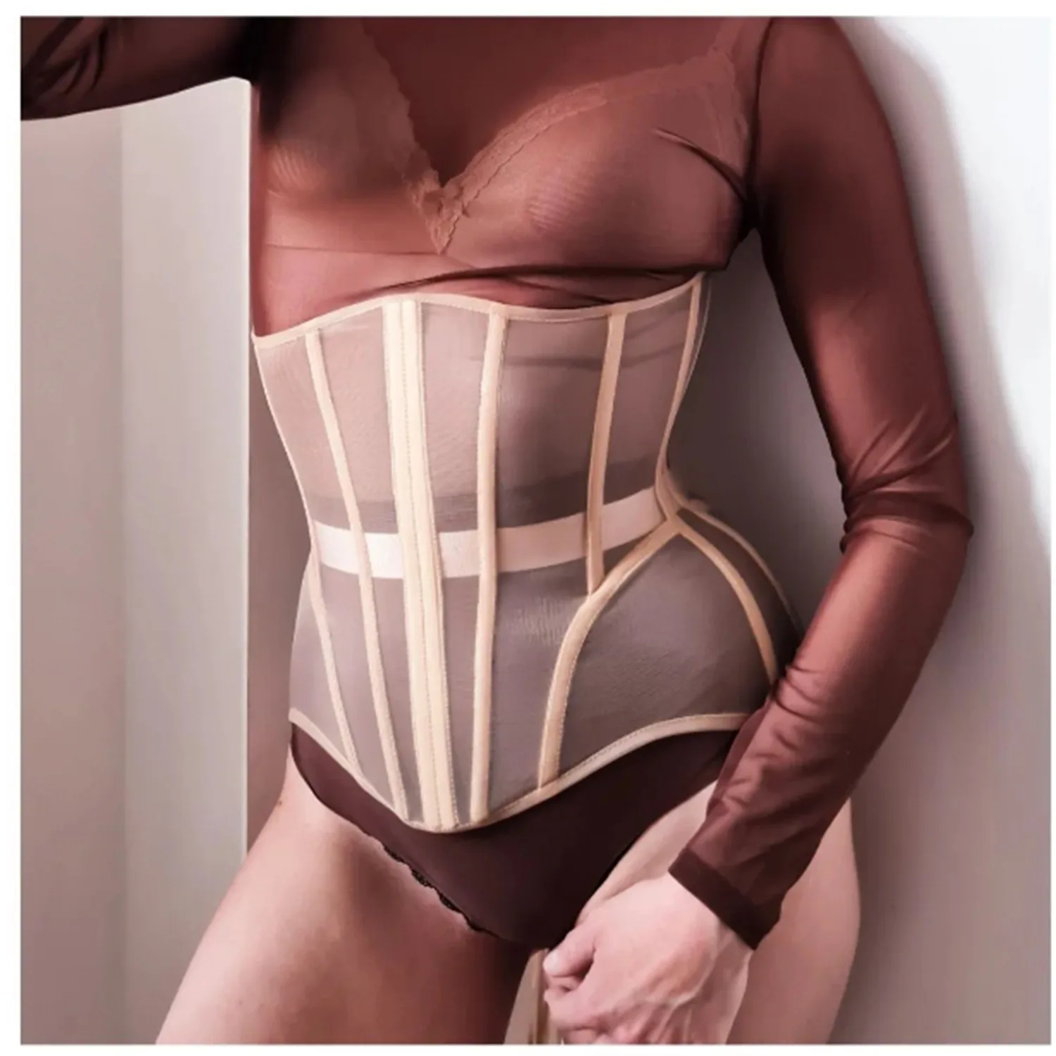 Women Abdomen Tight Corset Crops Under Bust Bustiers Breathable Mesh Waist Girdle With Bones Slimming Lace Up Bodices Women Abdomen Tight Corset Crops Under Bust Bustiers Breathable Mesh Waist Girdle With Bones Slimming Lace Up Bodices
