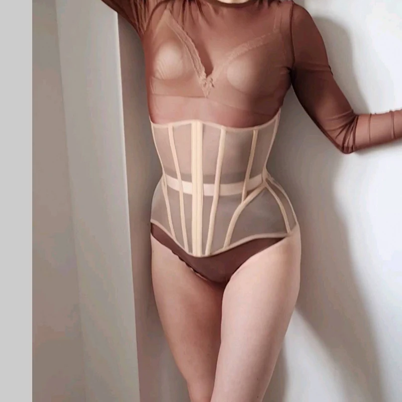 Women Abdomen Tight Corset Crops Under Bust Bustiers Breathable Mesh Waist Girdle With Bones Slimming Lace Up Bodices Women Abdomen Tight Corset Crops Under Bust Bustiers Breathable Mesh Waist Girdle With Bones Slimming Lace Up Bodices