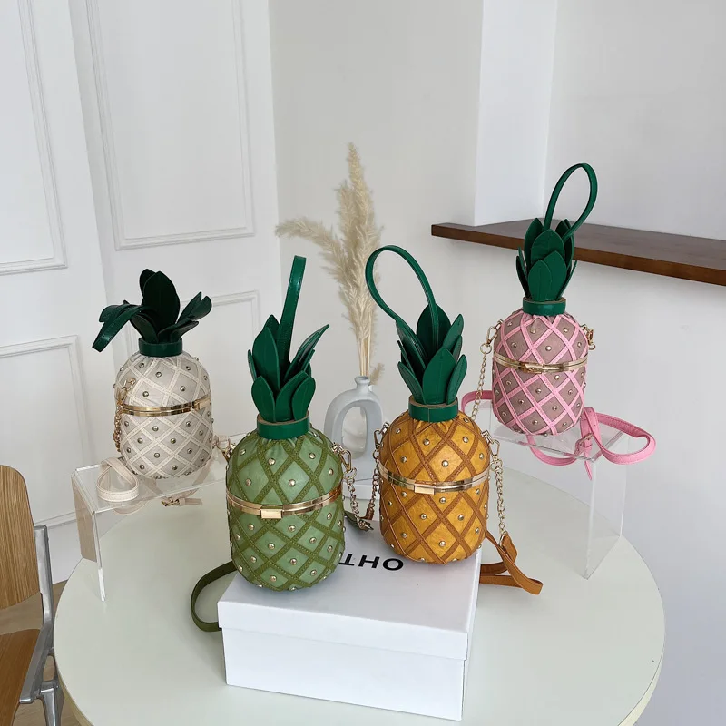 Women Bag Fashion Cute Pineapple Design Shoulder Bag Originality Design Ladys Crossbody Bag Metal Chain Handbag Women Bag Fashion Cute Pineapple Design Shoulder Bag Originality Design Ladys Crossbody Bag Metal Chain Handbag