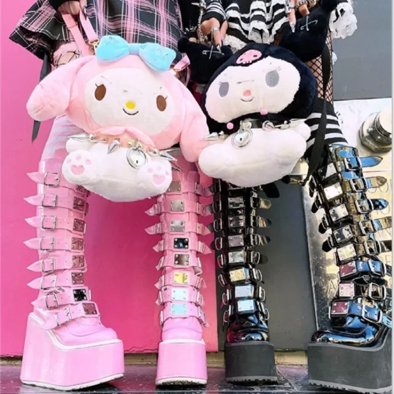 Women Boots Cosplay Ladies High Heel Platform Wedges Women High Boots Gothic Buckle Strap Long Tube Leather Female