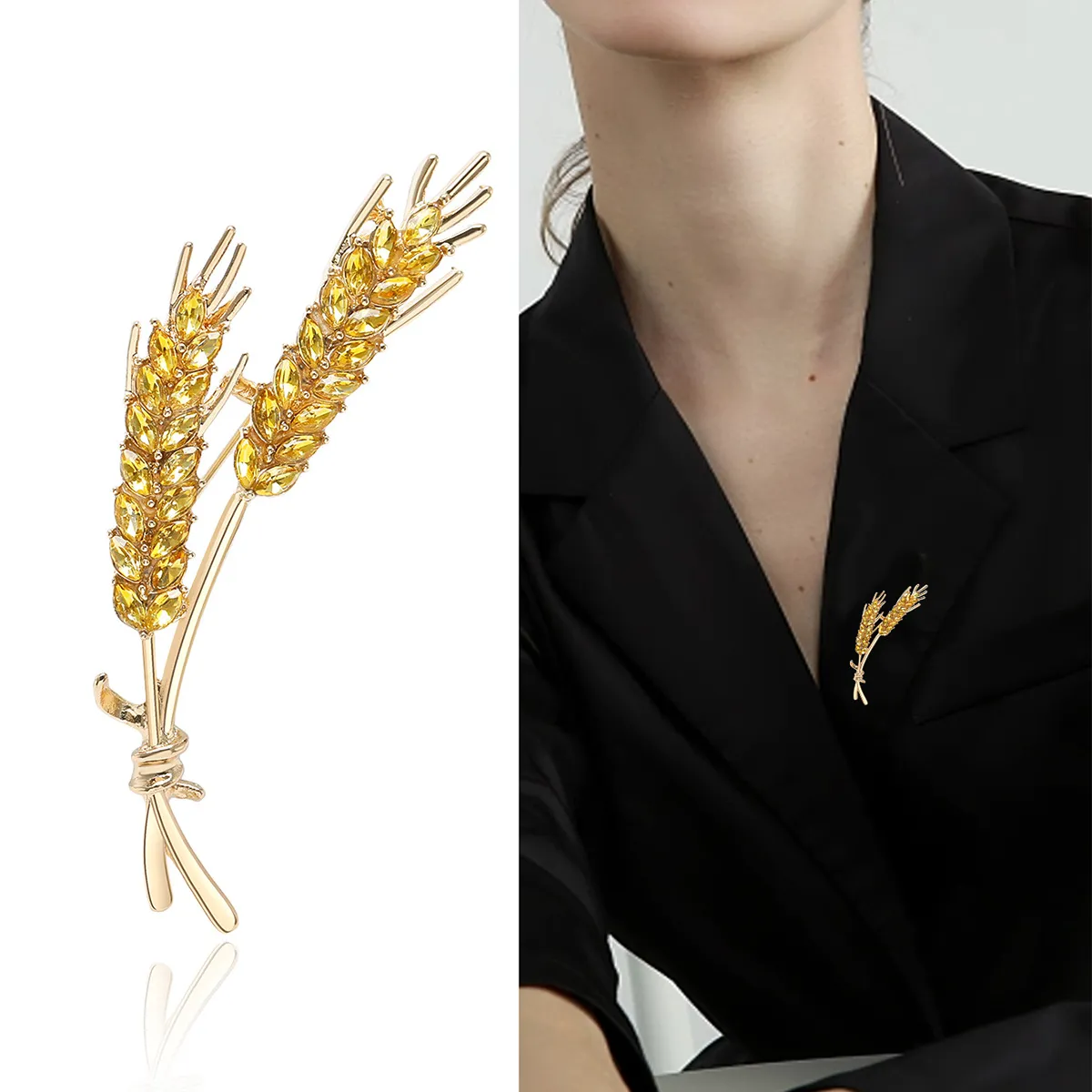 Women Brooches Korean Fashion Style 3-Color Rhinestone Ear of Wheat Lapel Pins Luxury Jewelry Accessories For Clothing