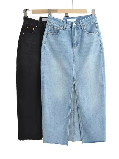 Women Denim Skirt with Front Slit