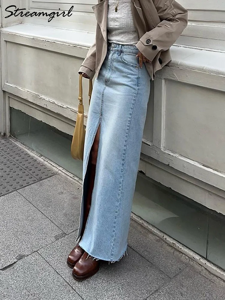 Women Denim Skirt with Front Slit