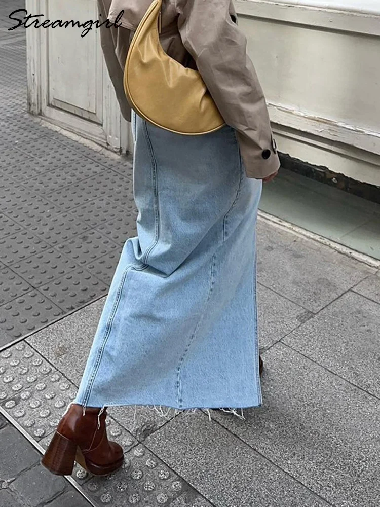 Women Denim Skirt with Front Slit