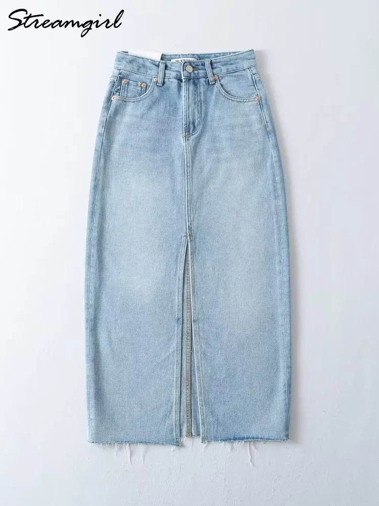 Women Denim Skirt with Front Slit